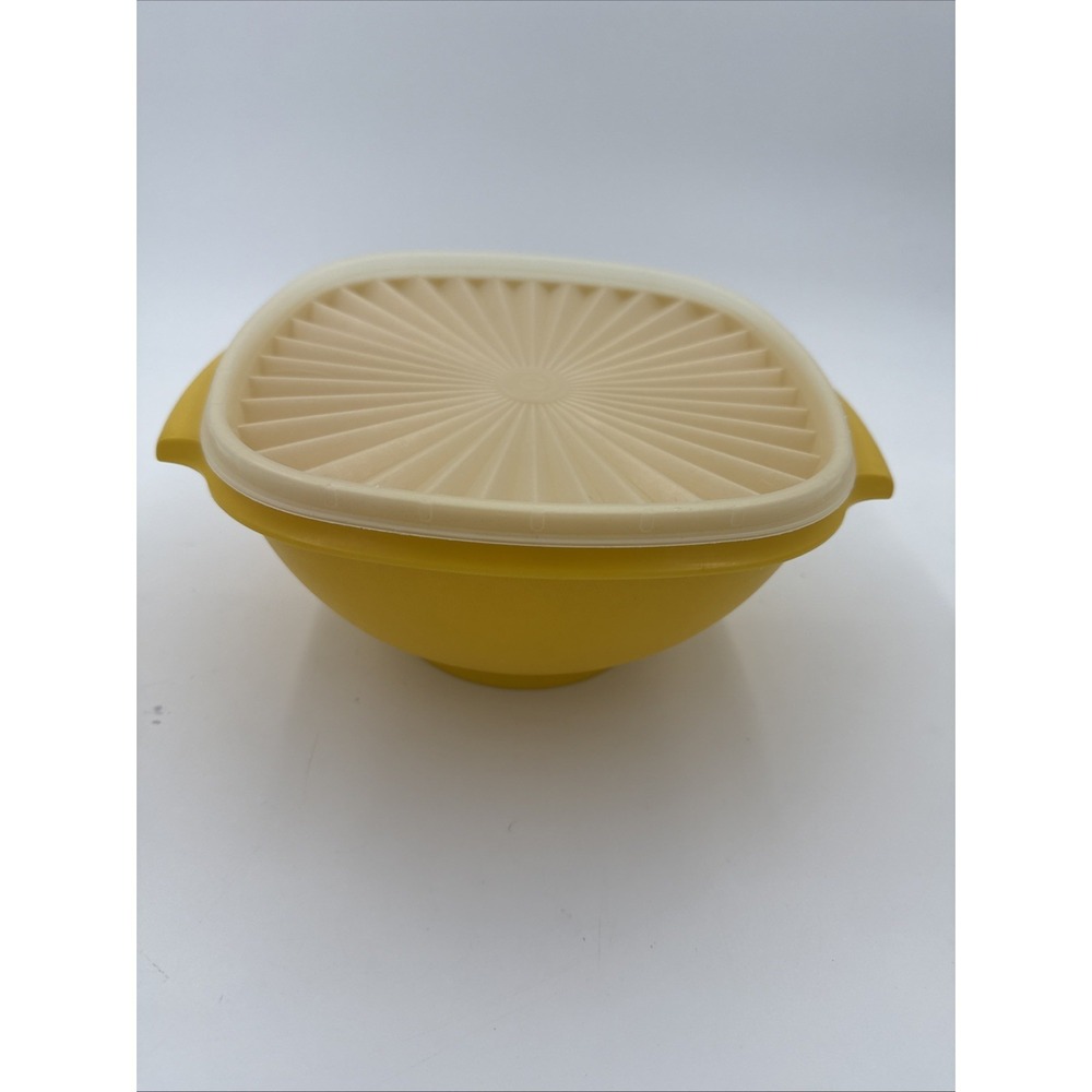 Vintage Tupperware Yellow Servalier Square Bowl with Lid